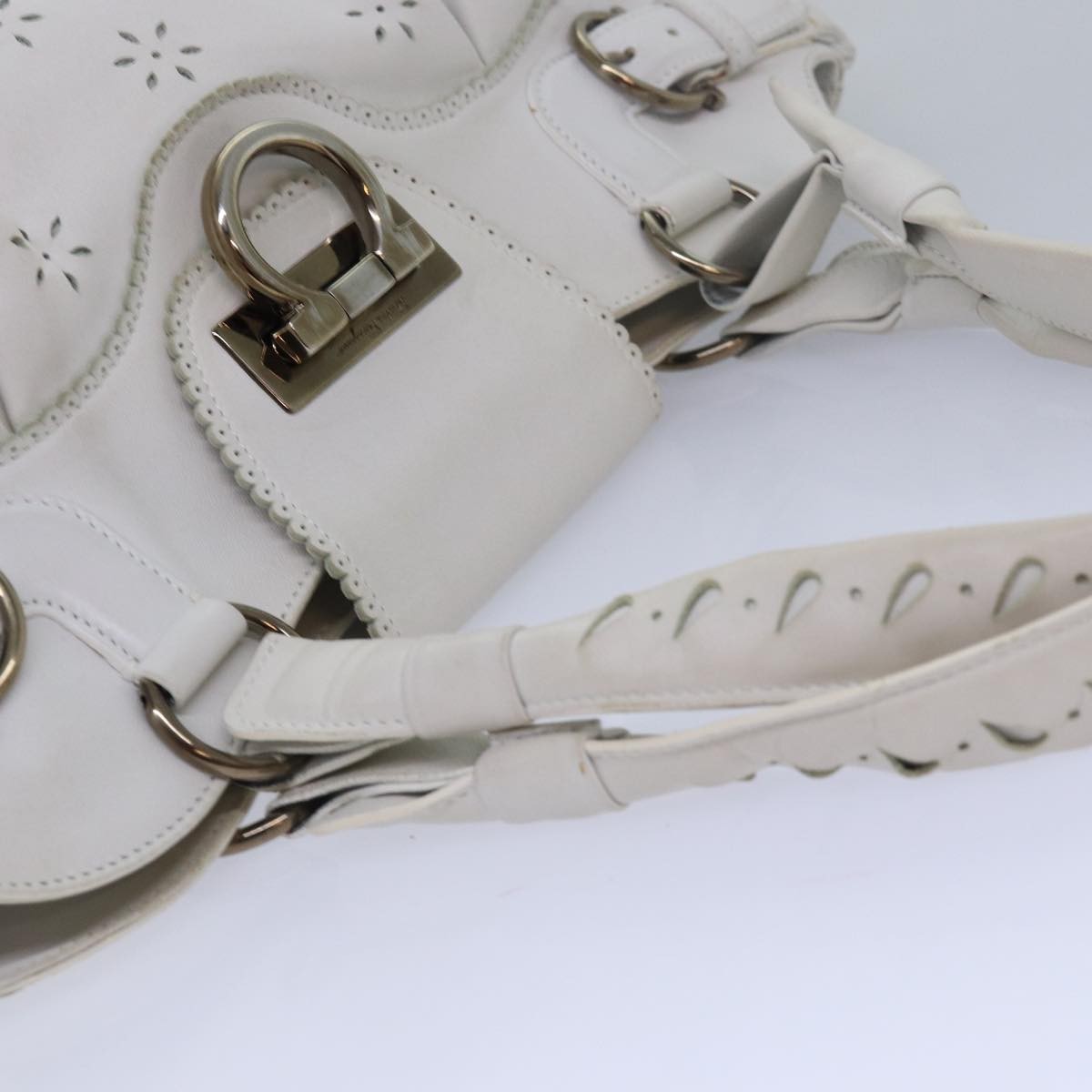 Salvatore Ferragamo Marisa Satchel Leather, WHITE, LEATHER, Handbag