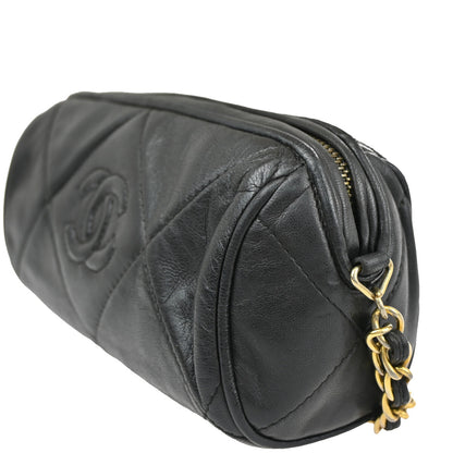 Chanel Vintage Diamond CC Barrel Bag Quilted Leather, BLACK, LEATHER, Shoulder bag