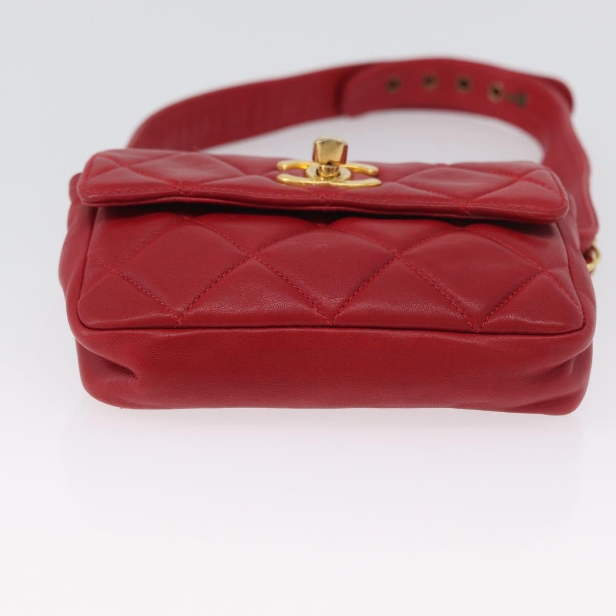 Chanel Vintage CC Flap Waist Bag Quilted Lambskin, Red, Leather, Clutch