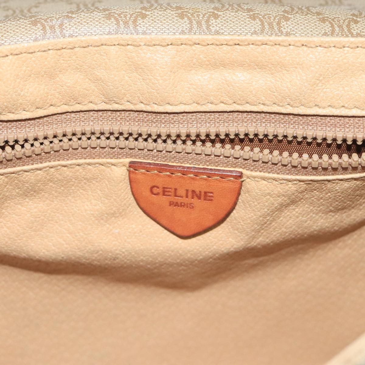 Celine Vintage Macadam Circle Logo Shoulder Bag Canvas and Leather, BEIGE, CANVAS, Shoulder bag