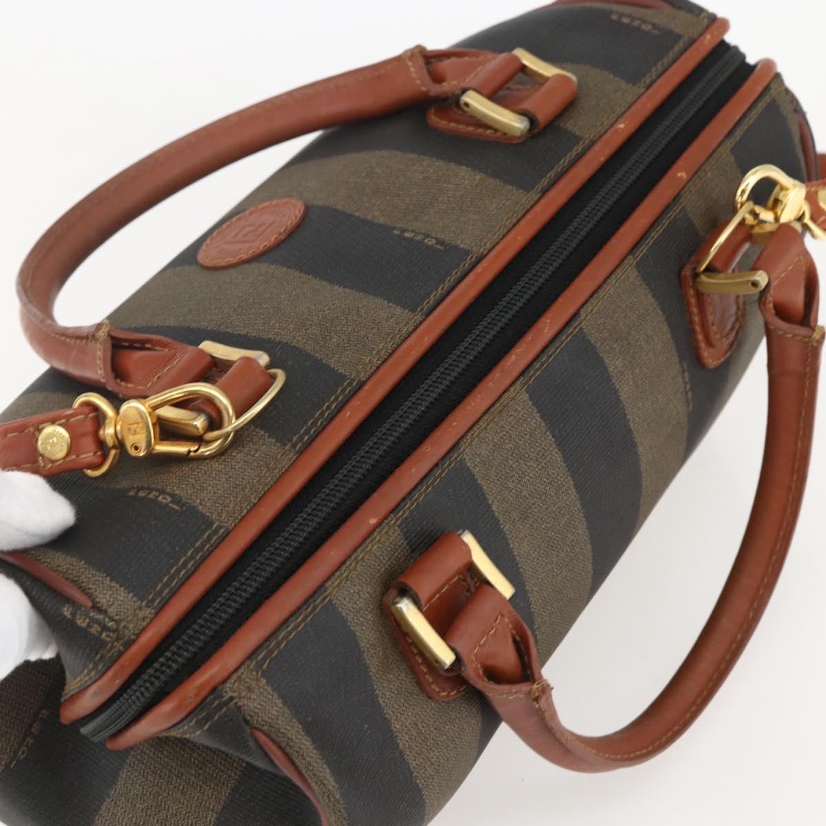 Fendi Vintage Pequin Convertible Boston Bag Coated Canvas, BLACK, PVC, Handbag