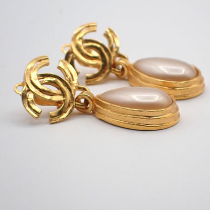 Chanel CC Teardrop Earrings Metal with Faux Pearl, Gold, Gold Plated, Earrings
