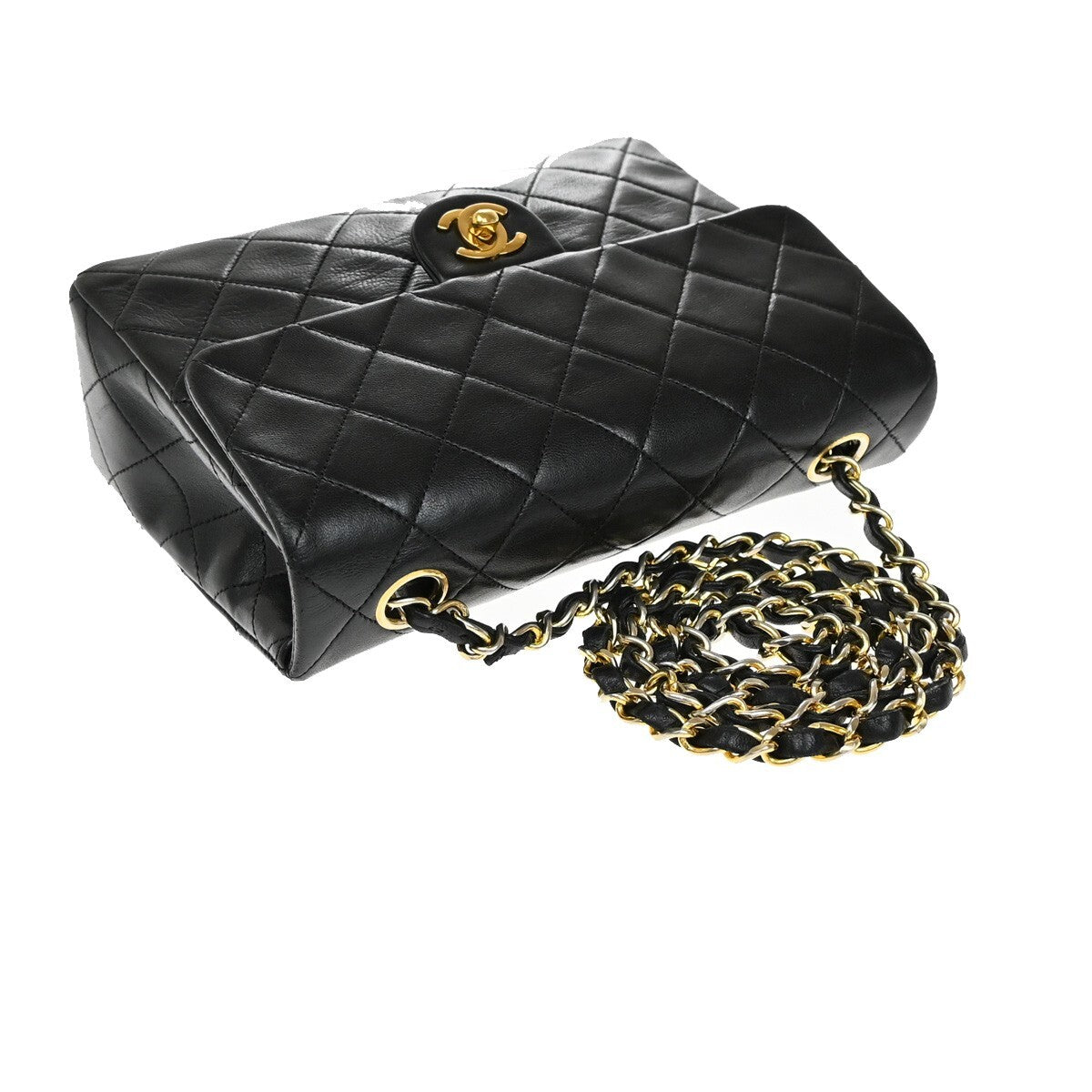 Chanel Vintage Square Classic Flap Bag Quilted Lambskin, BLACK, LEATHER, Shoulder bag