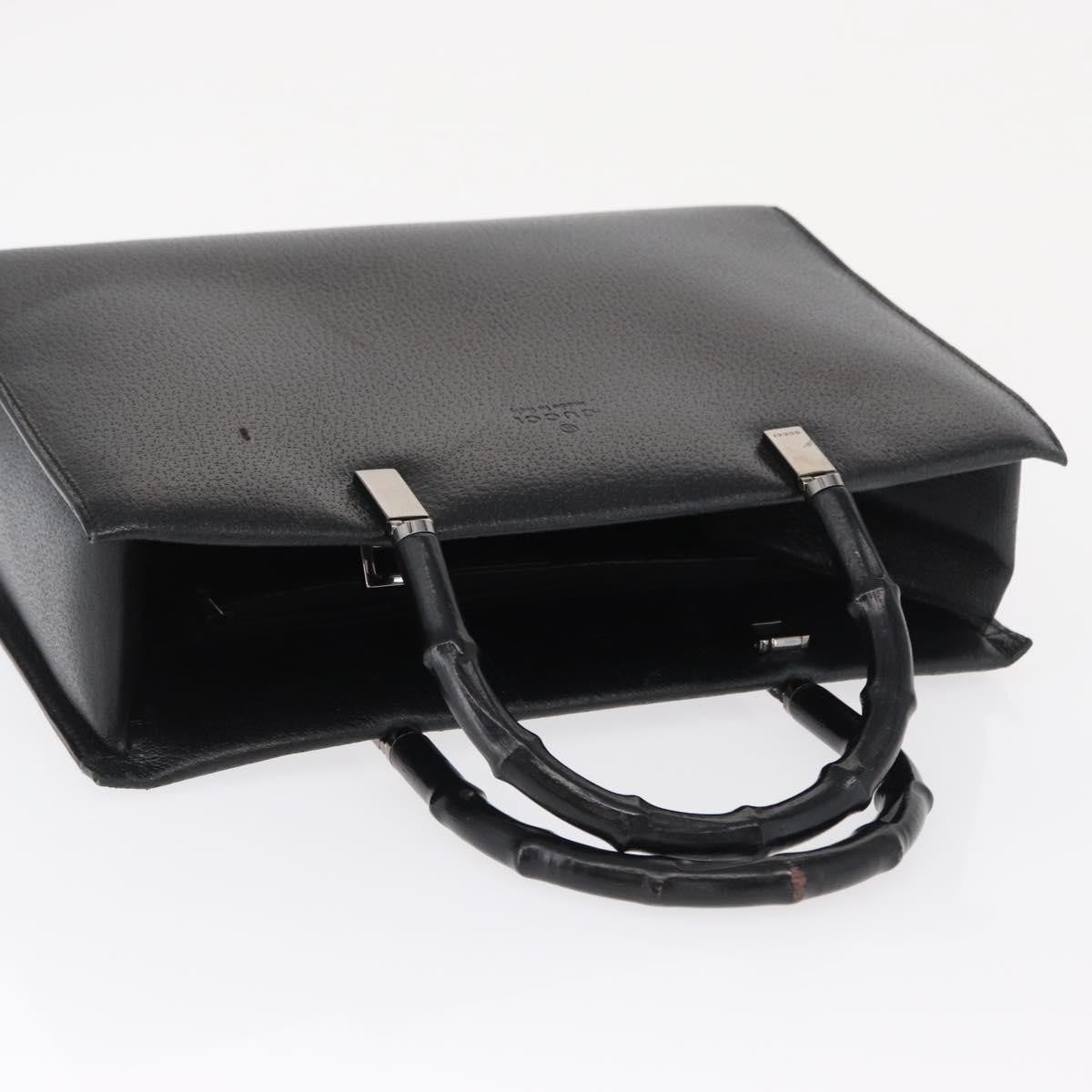 Gucci Vintage Bamboo Handle Bag Leather, BLACK, LEATHER, Handbag