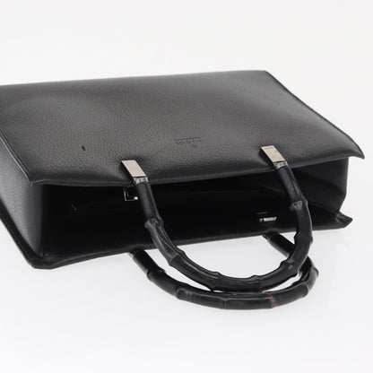 Gucci Vintage Bamboo Handle Bag Leather, BLACK, LEATHER, Handbag