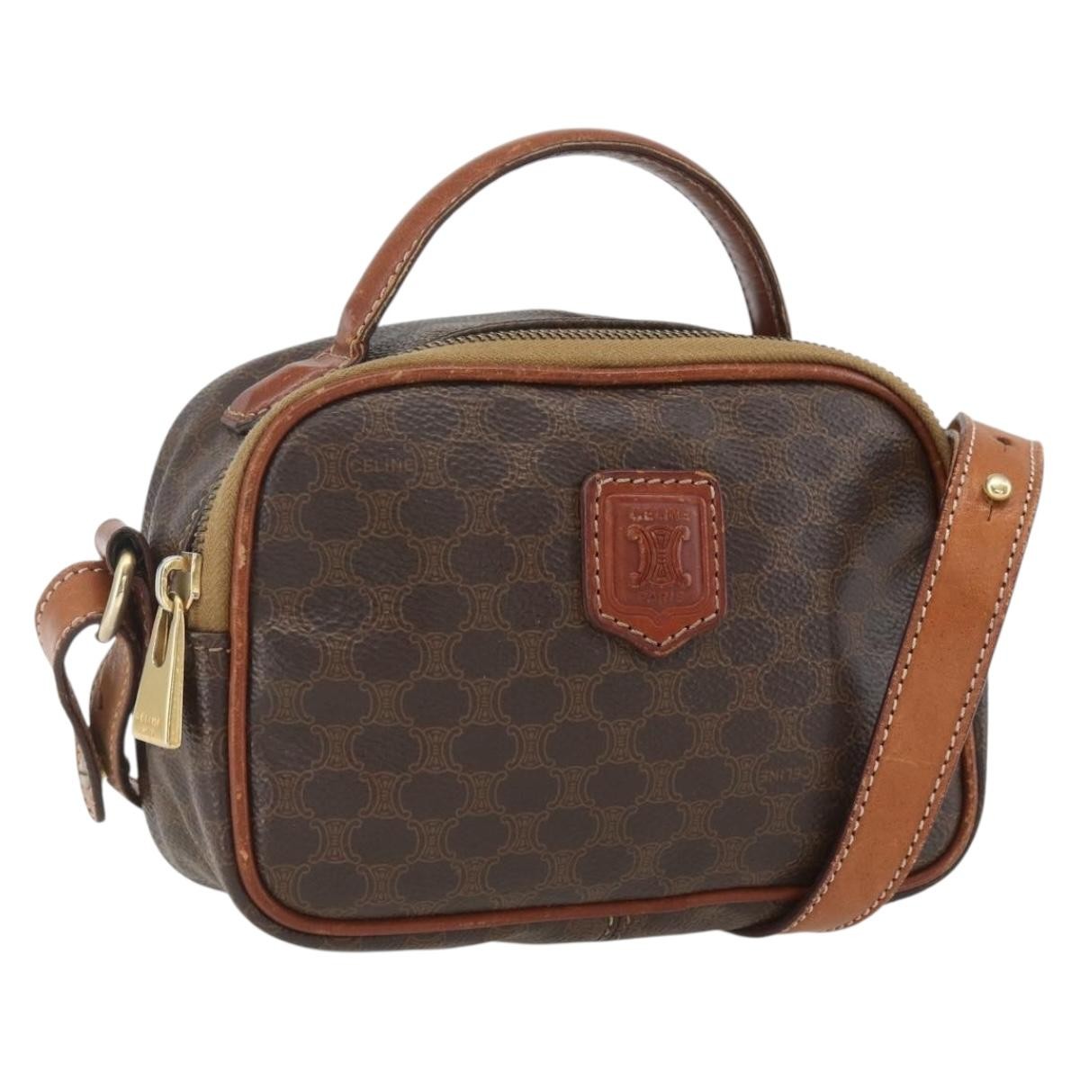 Celine Vintage Macadam Handbag Canvas and Leather, BROWN, CANVAS, Shoulder bag