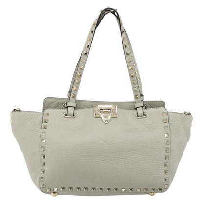 Valentino Garavani Rockstud Tote Textured Leather, Gray, Leather, Tote Bag