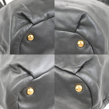 Prada Bow Tie Pleated Tote Leather, BLACK, LEATHER, Shoulder bag