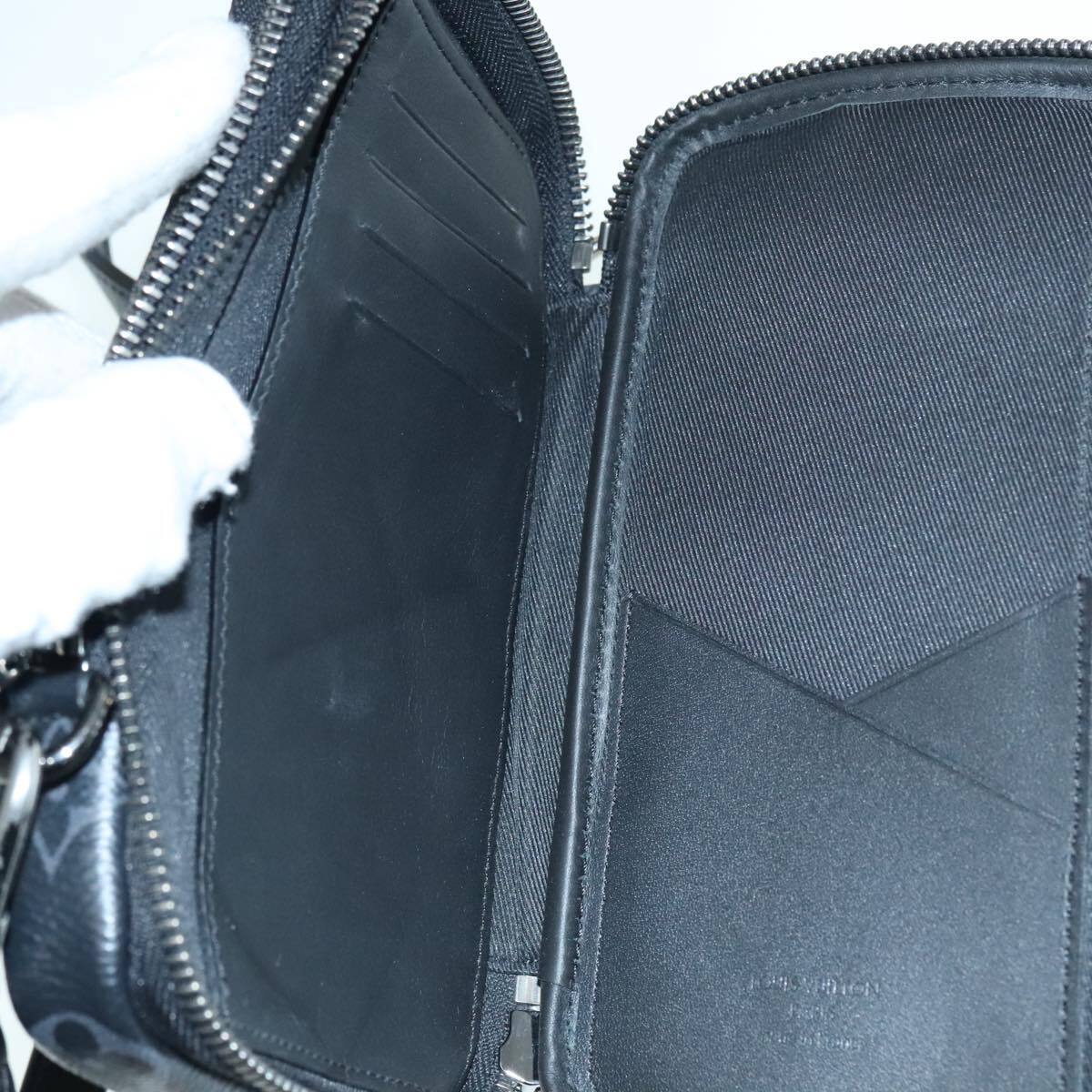 Louis Vuitton Double Phone Pouch Reverse Monogram Eclipse Canvas, GRAY, CANVAS, Tech accessory