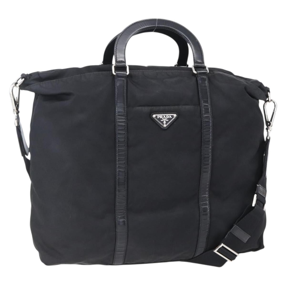 Prada Vintage Tote Tessuto with Leather, BLACK, NYLON, Tote bag