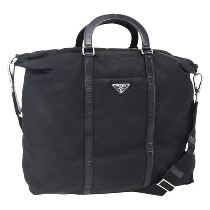 Prada Vintage Tote Tessuto with Leather, BLACK, NYLON, Tote bag