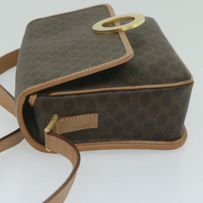 Celine Vintage Macadam Circle Logo Shoulder Bag Canvas and Leather, Brown, Canvas, Shoulder Bag