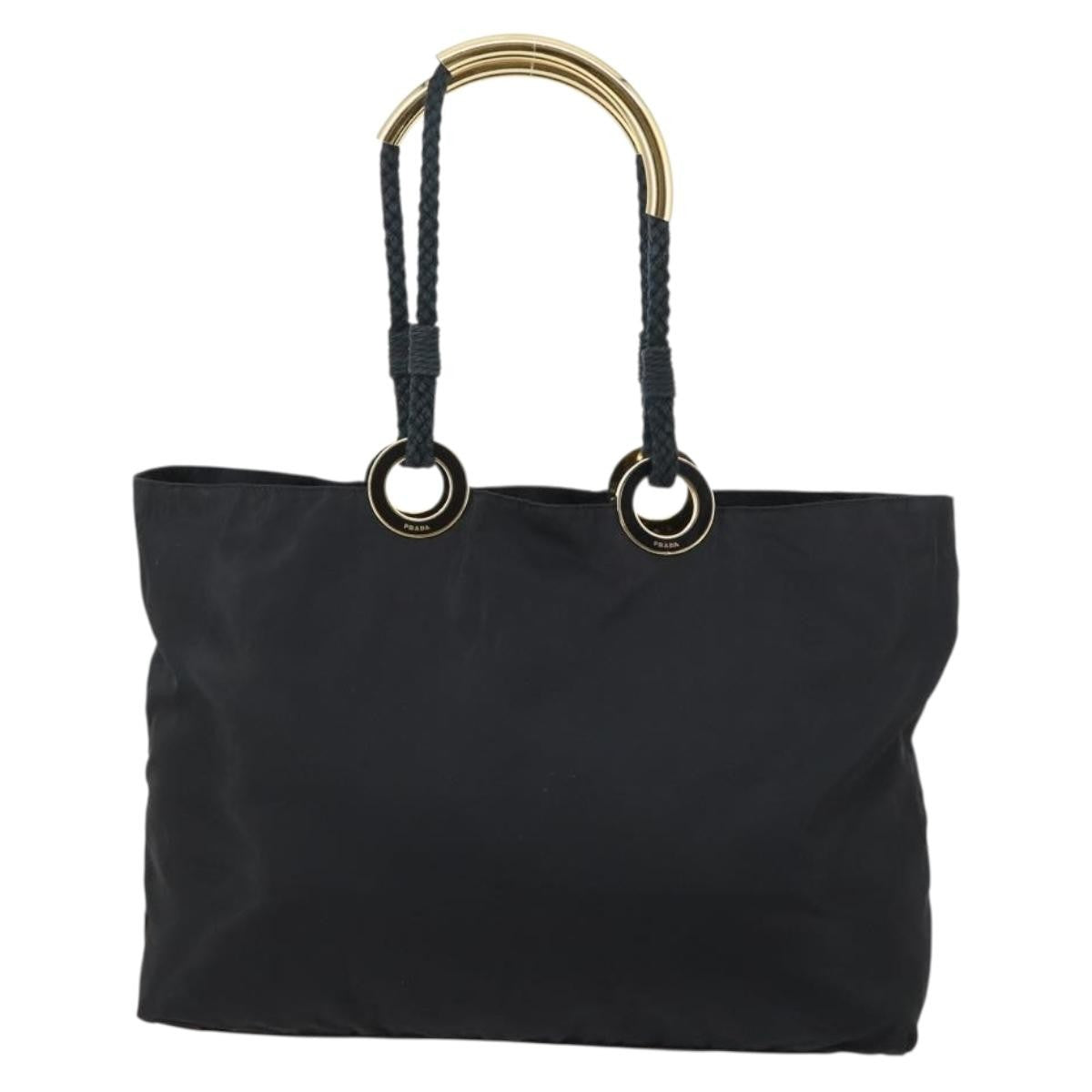 Prada Convertible Metal Handle Satchel Quilted Tessuto, BLACK, NYLON, Tote bag