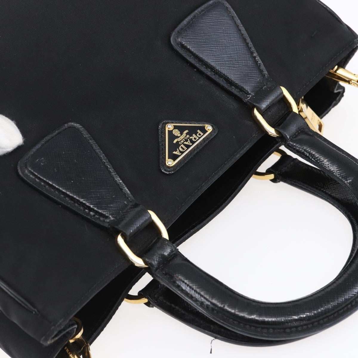 Prada Convertible Top Handle Tote Tessuto with Vernice Saffiano Leather, BLACK, NYLON, Handbag