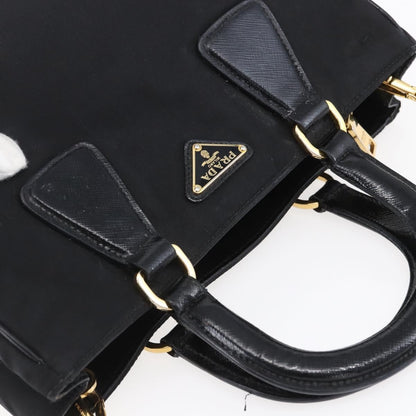 Prada Convertible Top Handle Tote Tessuto with Vernice Saffiano Leather, BLACK, NYLON, Handbag