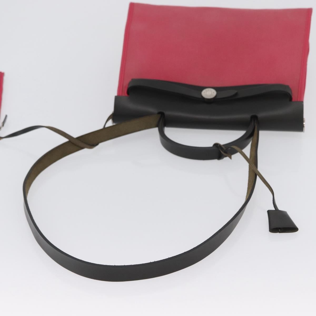 Hermes Herbag Zip Leather and Toile, PINK, CANVAS, Shoulder bag