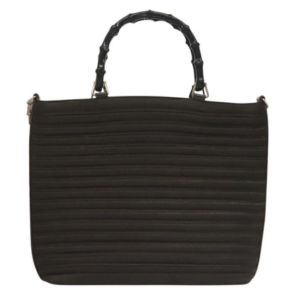 Gucci Vintage Bamboo Handle Bag Nylon, BROWN, NYLON, Handbag