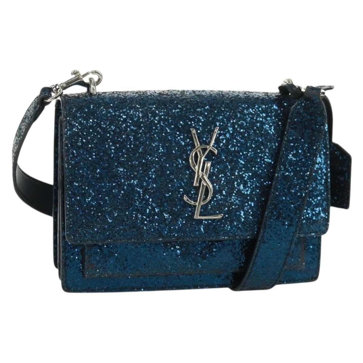 Saint Laurent Sunset Satchel Glitter, BLUE, LEATHER, Shoulder bag