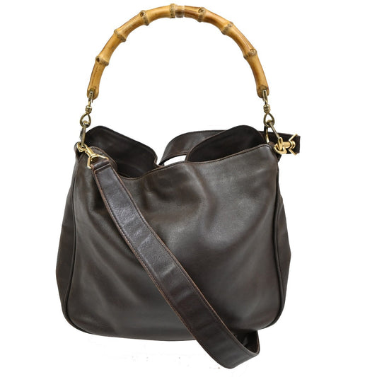 Gucci Vintage Bamboo Shoulder Bag Leather, BROWN, LEATHER, Shoulder bag
