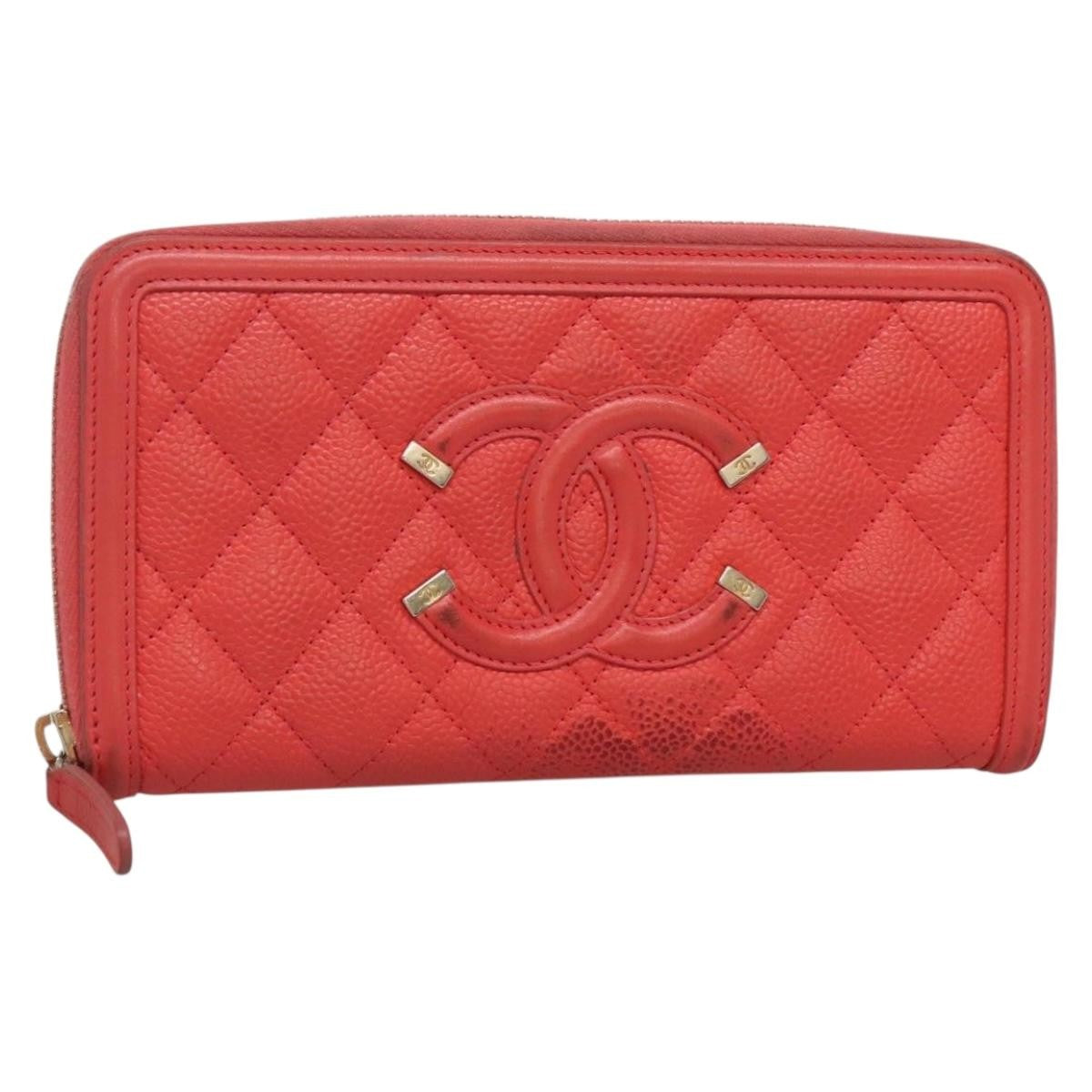 Chanel Filigree Zip Around Wallet Quilted Caviar, PINK, LEATHER, Wallets