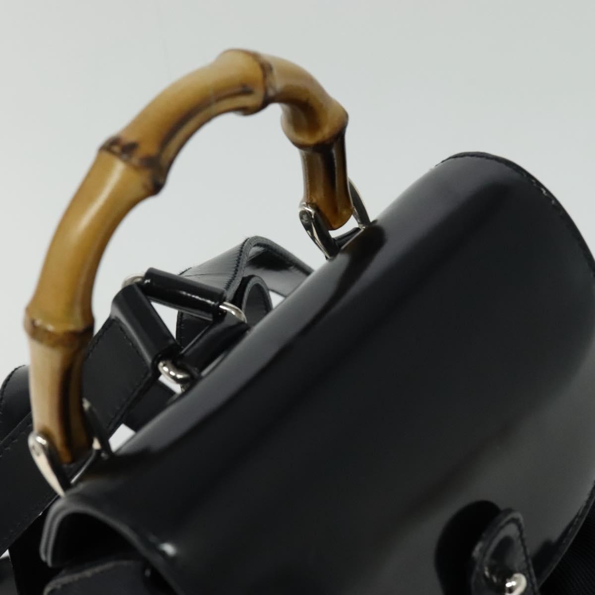 Gucci Vintage Bamboo Backpack Nylon and Patent Leather, BLACK, NYLON, Backpack