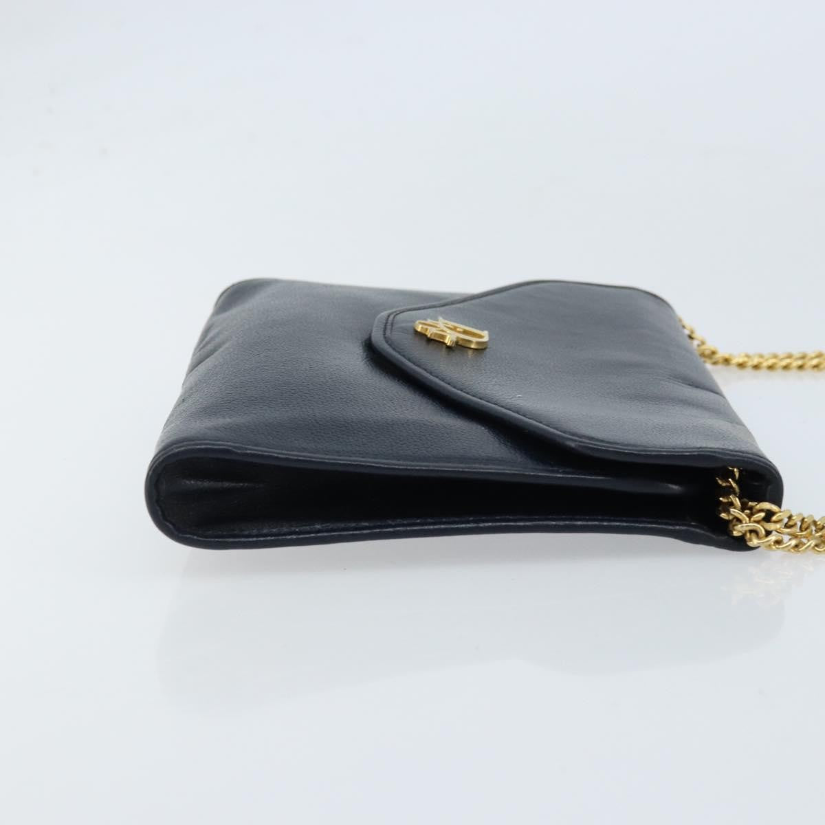 Christian Dior Vintage Chain Envelope Flap Bag Honeycomb Coated Canvas, NAVY, LEATHER, Shoulder bag