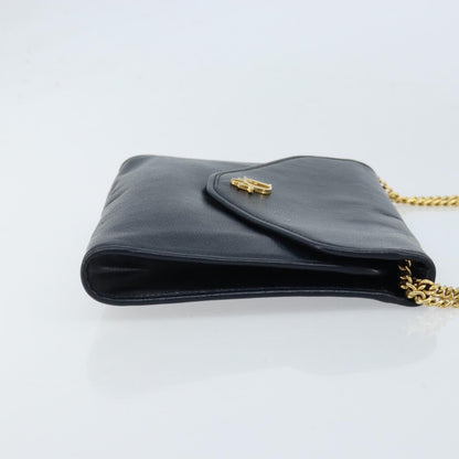 Christian Dior Vintage Chain Envelope Flap Bag Honeycomb Coated Canvas, NAVY, LEATHER, Shoulder bag