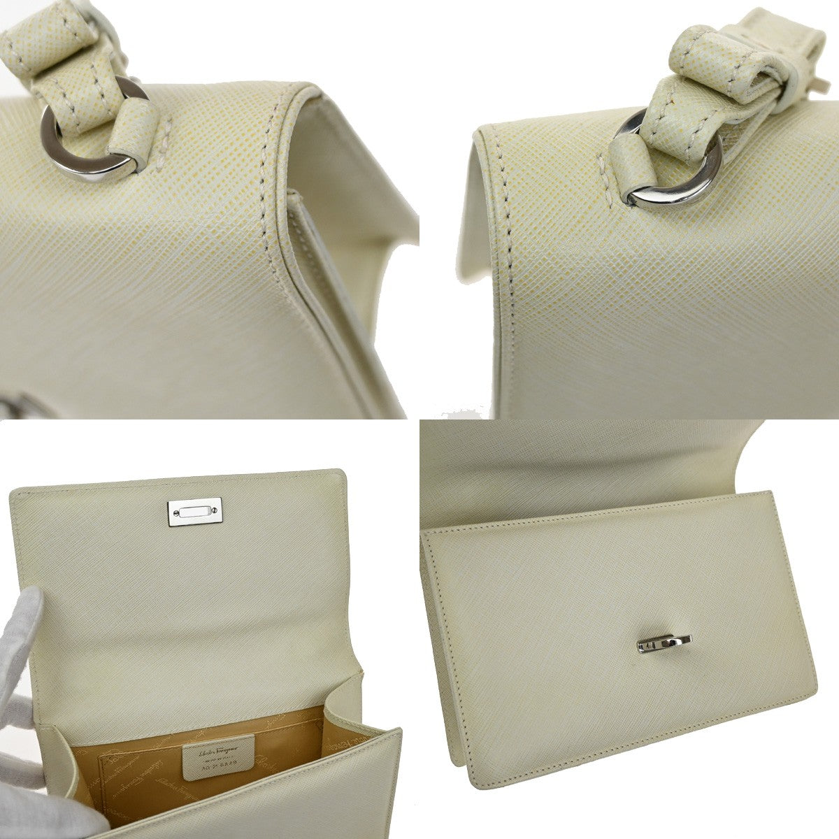 Salvatore Ferragamo Gancini Shoulder Bag Leather, WHITE, LEATHER, Shoulder bag