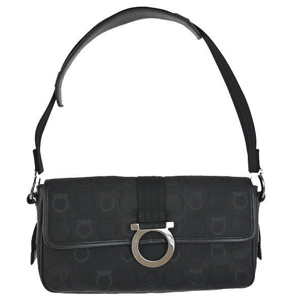Salvatore Ferragamo Gancini Shoulder Bag Canvas, Black, Canvas, Shoulder Bag