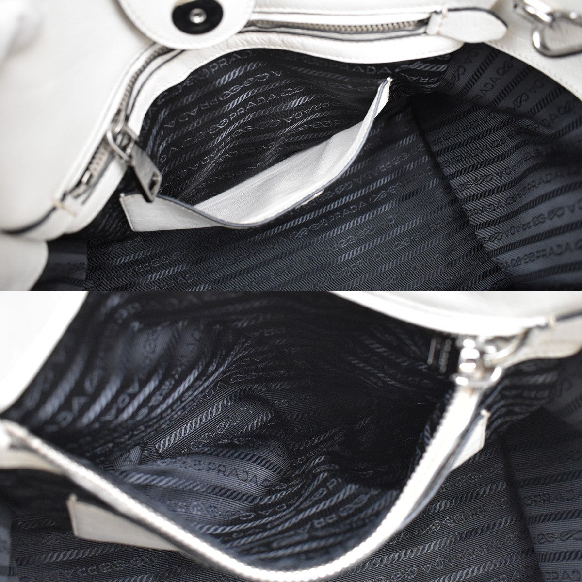 Prada Twin Pocket Shopping Tote City Calfskin, WHITE, LEATHER, Handbag