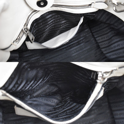 Prada Twin Pocket Shopping Tote City Calfskin, WHITE, LEATHER, Handbag