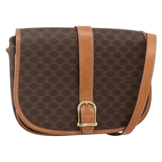 Celine Vintage Macadam Shoulder Bag Canvas and Leather, Brown, PVC, Shoulder Bag