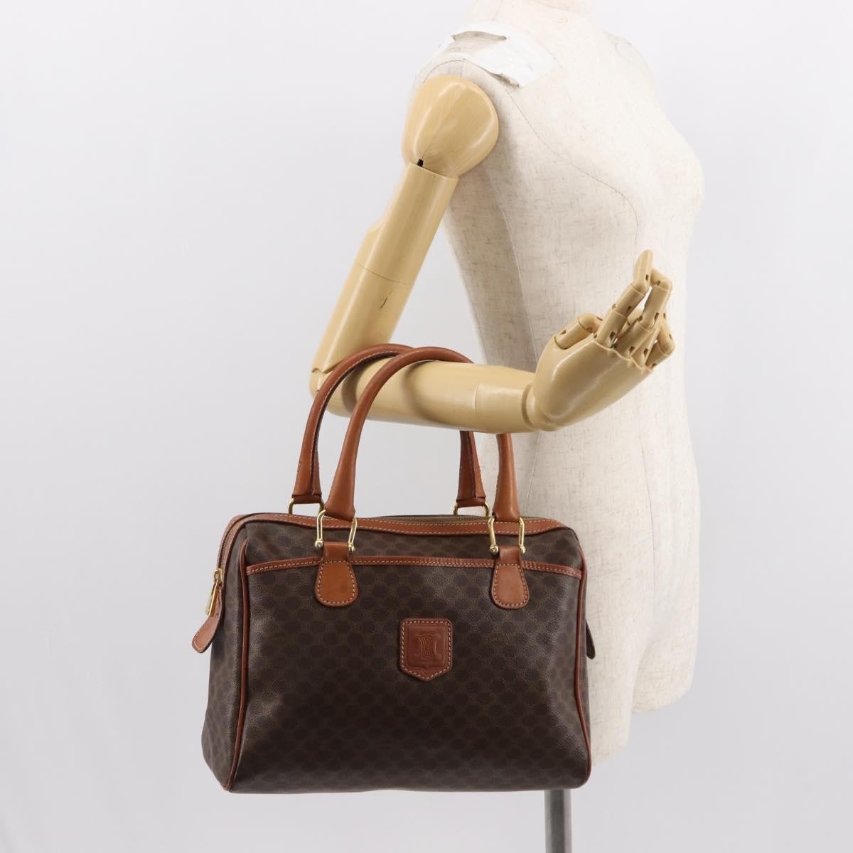 Celine Vintage Macadam Handbag Canvas and Leather, BROWN, CANVAS, Handbag