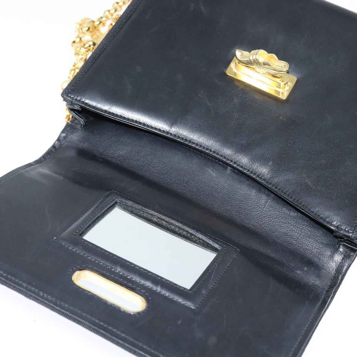 Salvatore Ferragamo Chain Flap Shoulder Bag Leather, BLACK, LEATHER, Shoulder bag