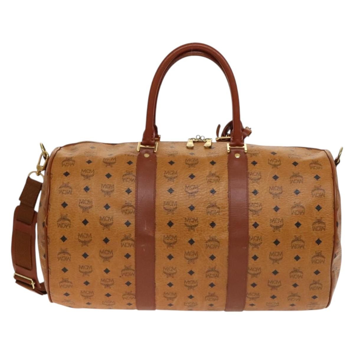 MCM Visetos Handbag Canvas and Leather, BROWN, CANVAS, Travel bag