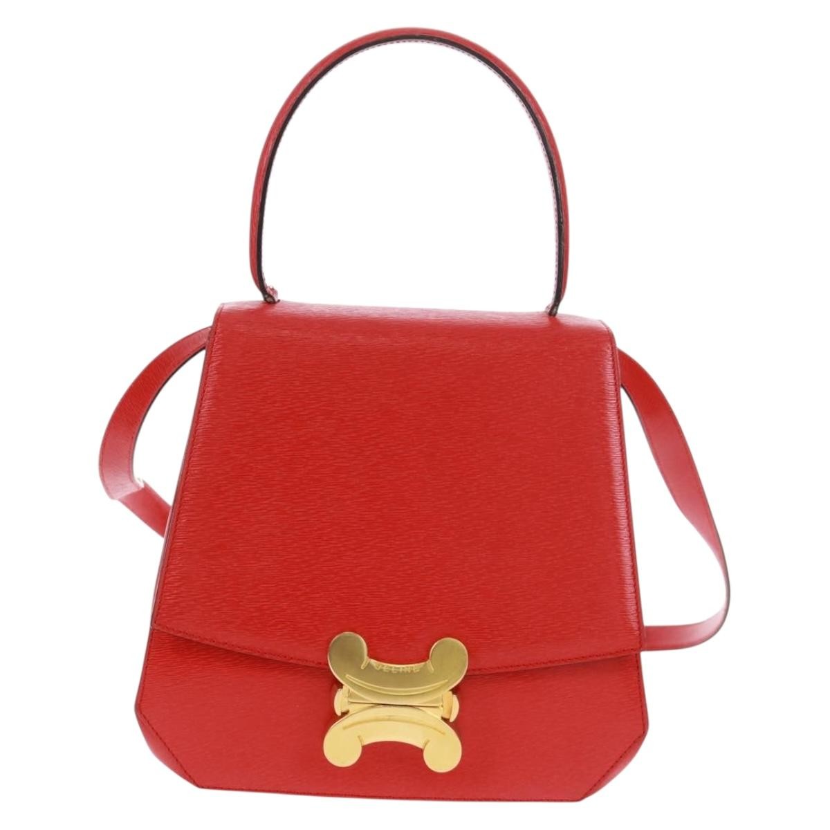 Celine Vintage Triomphe Flap Bag Leather, RED, LEATHER, Shoulder bag