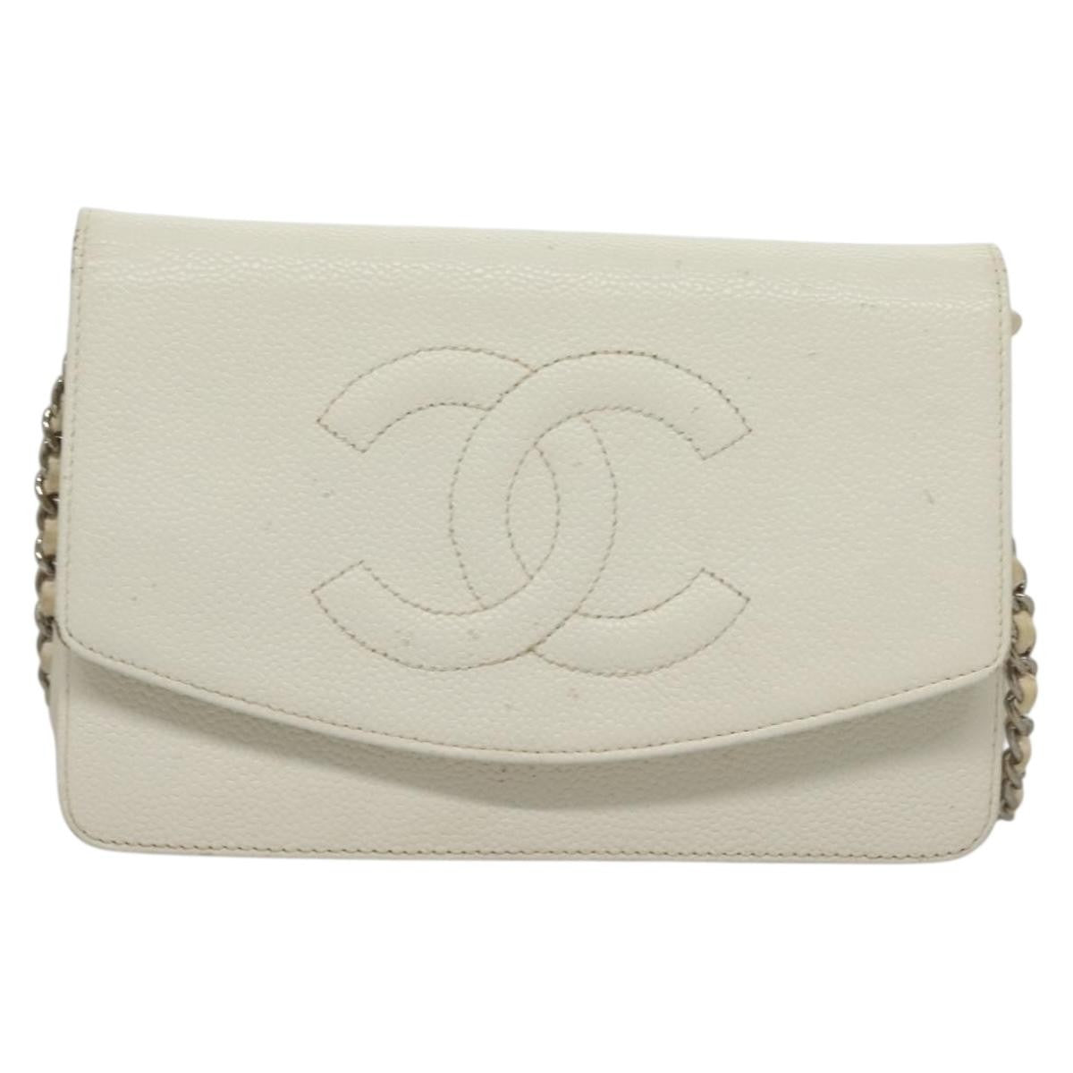 Chanel Vintage Timeless Wallet on Chain Caviar, WHITE, LEATHER, Clutche & pouche