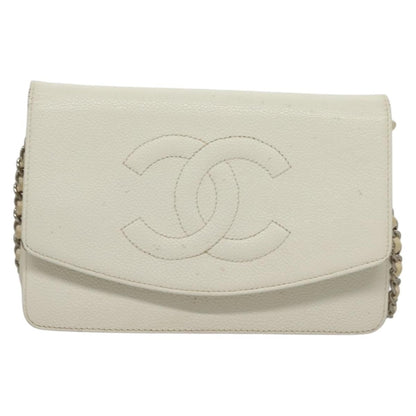Chanel Vintage Timeless Wallet on Chain Caviar, WHITE, LEATHER, Clutche & pouche