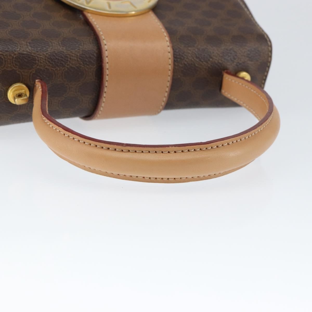 Celine Vintage Macadam Handbag Canvas, BROWN, PVC, Handbag