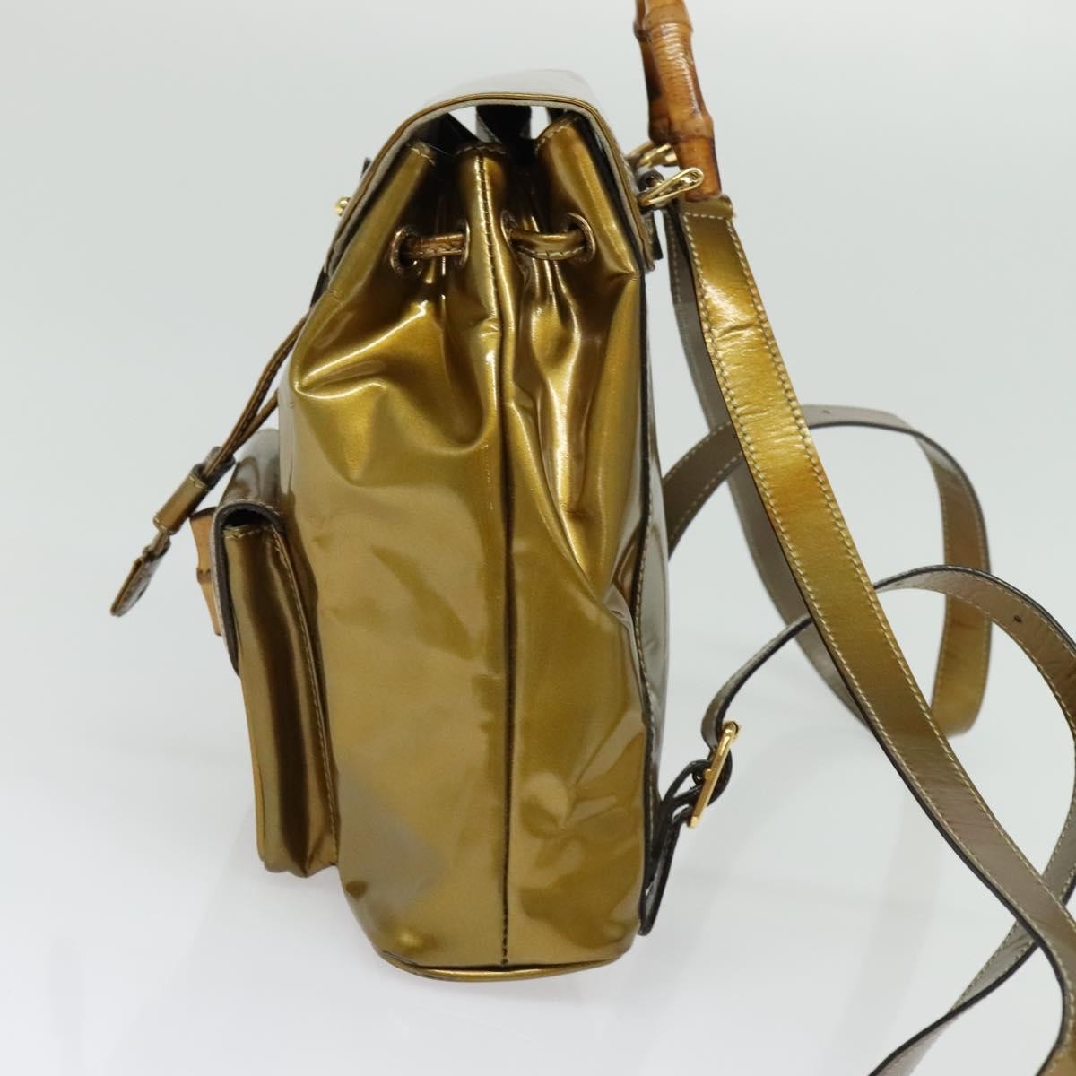 Gucci Vintage Bamboo Backpack Patent, GOLD, PATENT_LEATHER, Backpack