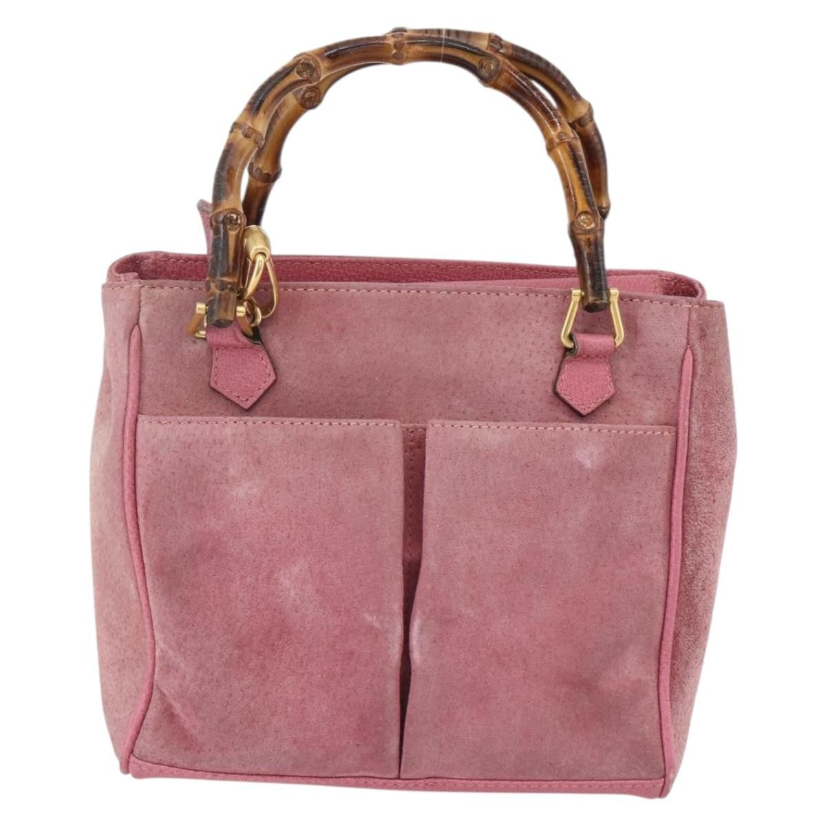 Gucci Vintage Bamboo Handle Bag Suede, PINK, SUEDE, Handbag