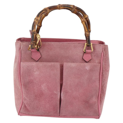 Gucci Vintage Bamboo Handle Bag Suede, PINK, SUEDE, Handbag