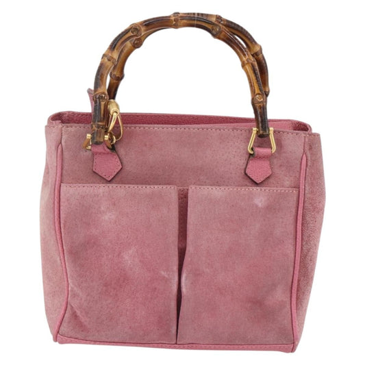 Gucci Vintage Bamboo Handle Bag Suede, PINK, SUEDE, Handbag