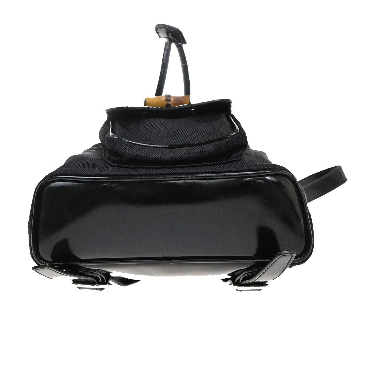 Gucci Vintage Bamboo Backpack Nylon and Patent Leather, BLACK, NYLON, Backpack