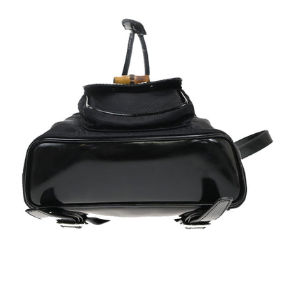Gucci Vintage Bamboo Backpack Nylon and Patent Leather, BLACK, NYLON, Backpack