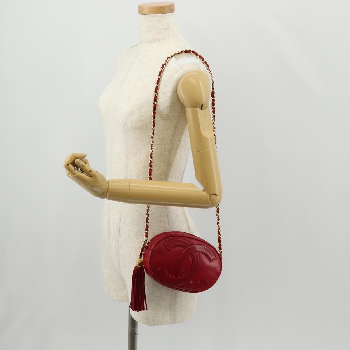 Chanel Vintage Oval CC Tassel Crossbody Bag Leather, RED, LEATHER, Shoulder bag