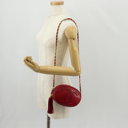 Chanel Vintage Oval CC Tassel Crossbody Bag Leather, RED, LEATHER, Shoulder bag