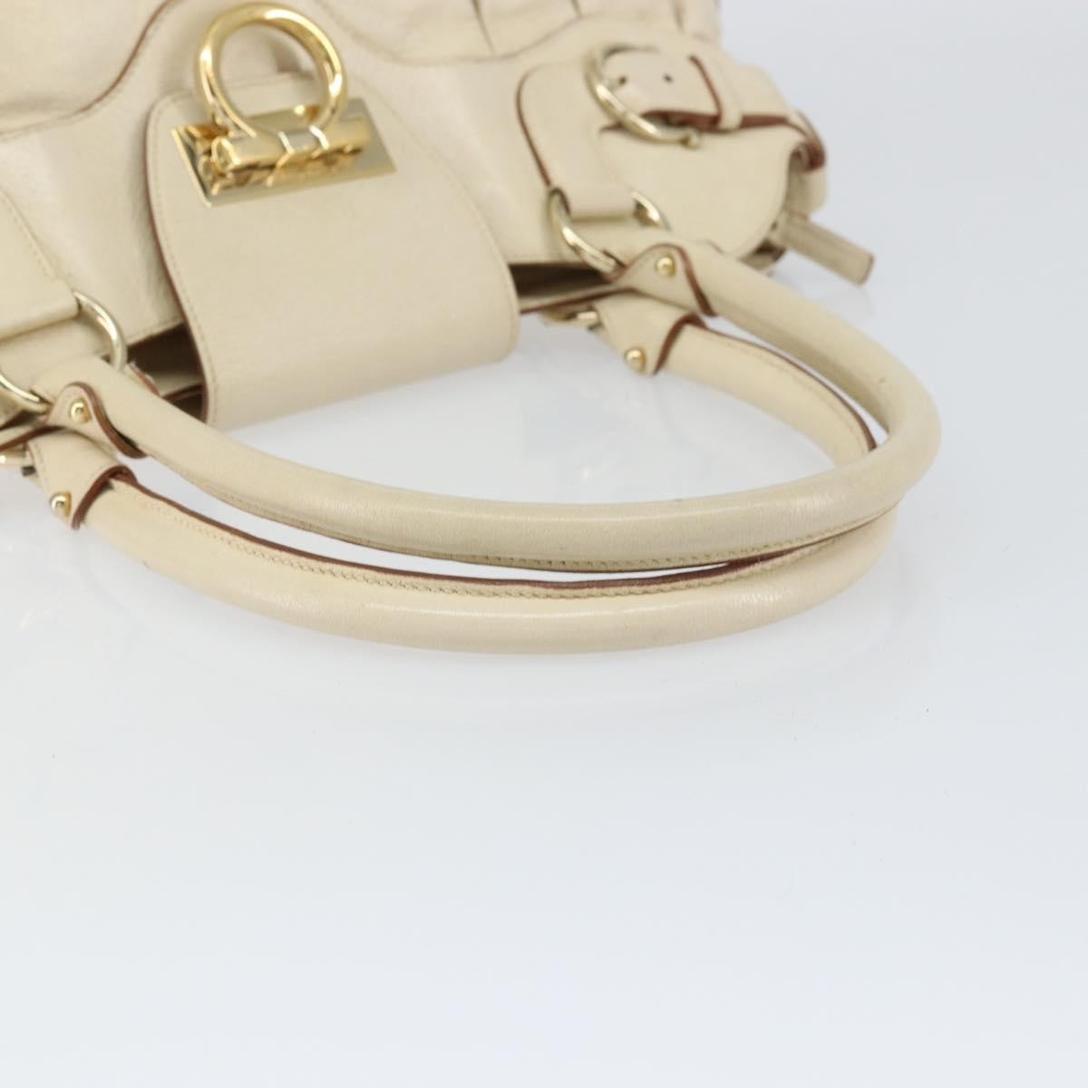 Salvatore Ferragamo Gancini handbag Leather, WHITE, LEATHER, Handbag