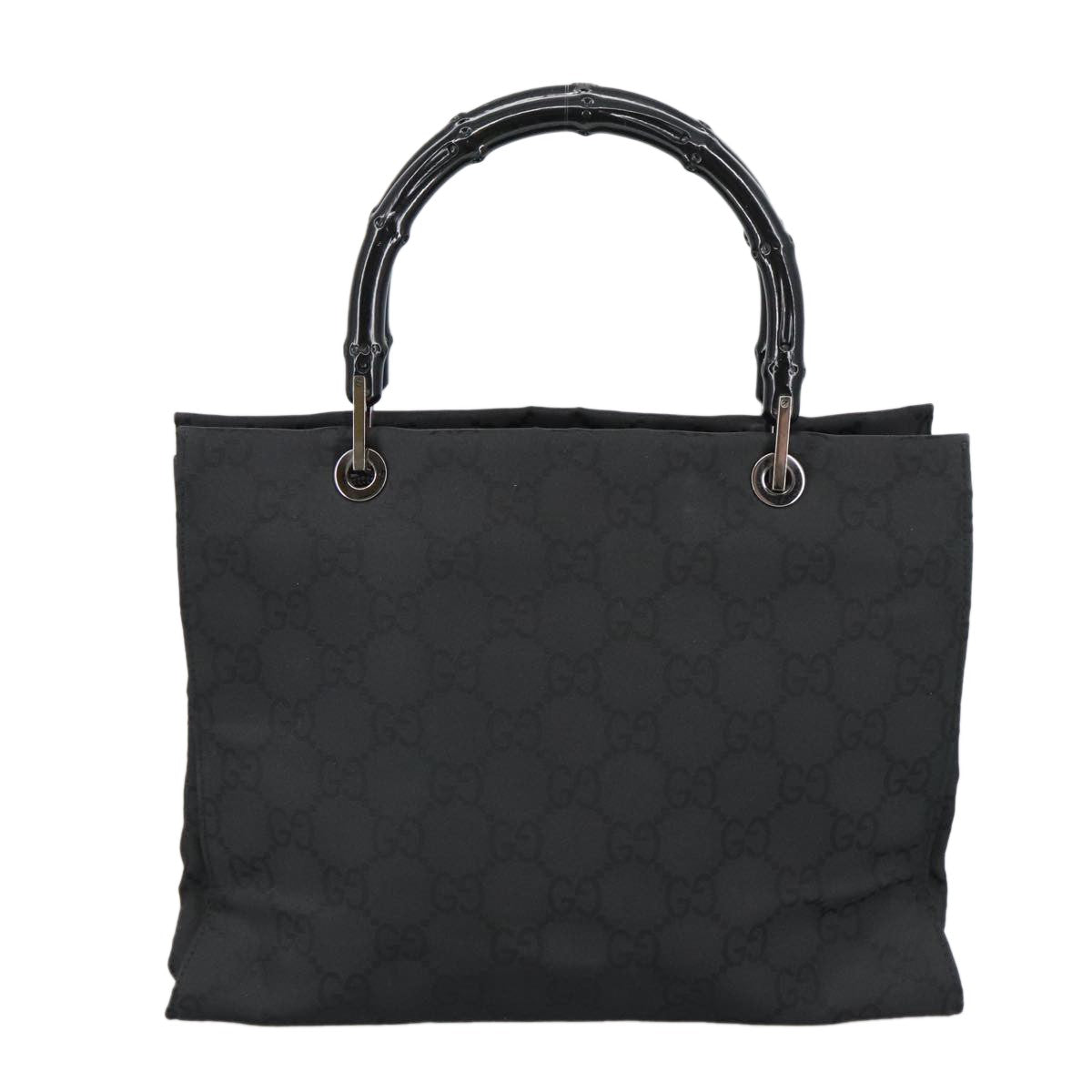 Gucci Vintage Bamboo Handle Tote GG Nylon, Black, Nylon, Tote Bag
