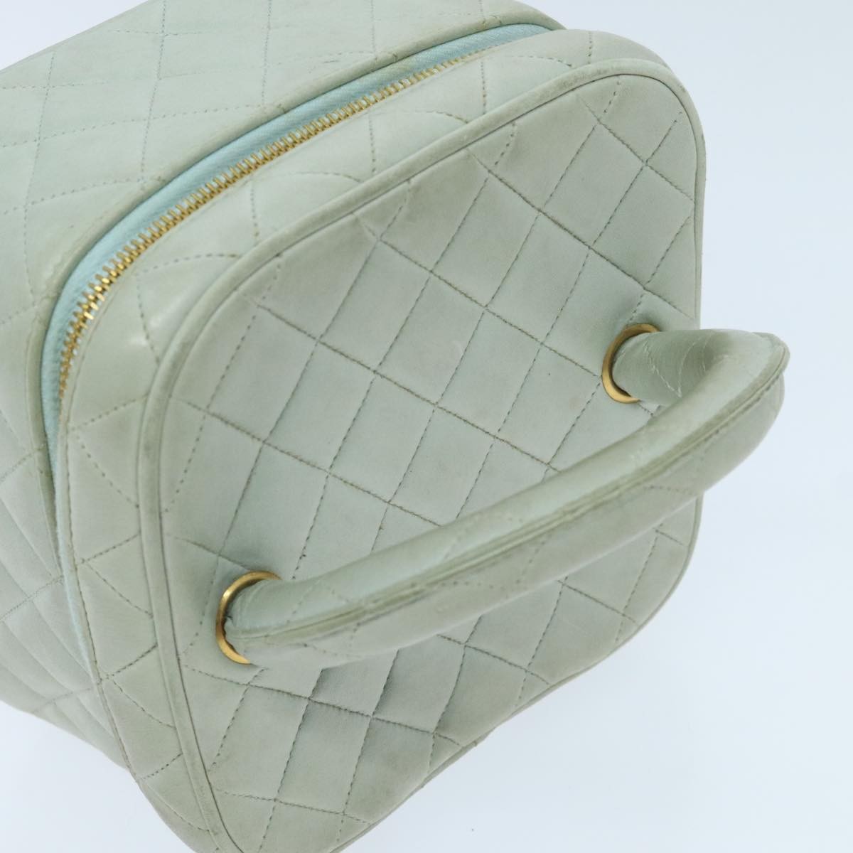 Chanel Cosmetic Case Quilted Lambskin, BLUE, LEATHER, Toiletry Case